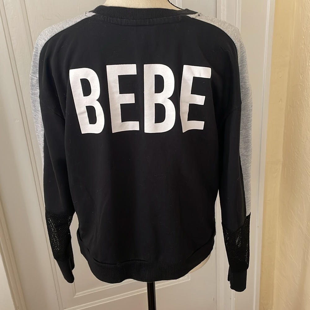 BEBE Sport Black and Gray with 1/4 Mesh Sleeves Sweatshirt - Size Large
